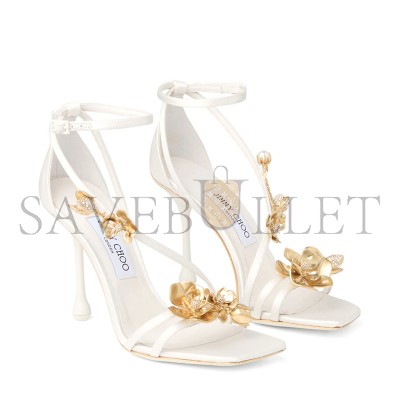 JIMMY CHOO ZEA 95 IVORY SATIN FLOWER SANDALS ZEA95BGU